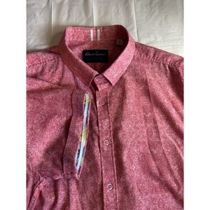 Men's Robert Graham Pink Sponge Print-Linen Blend Snap Down Dress Shirt-Size 3XL